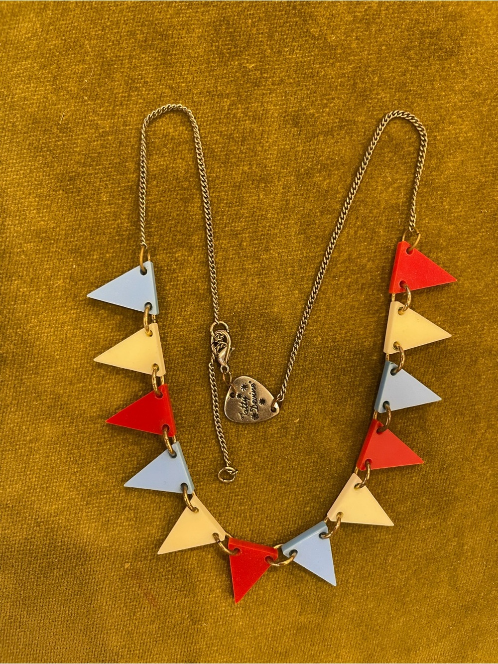 Tatty Devine Tri-Color Triangle Pendant Necklace - Red, Blue, Cream